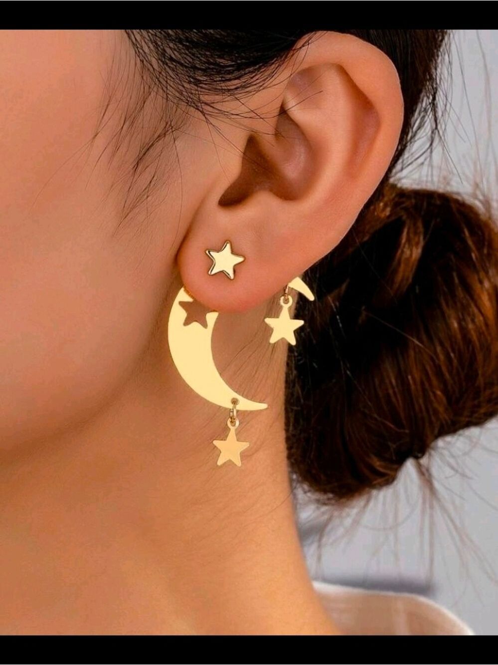 Gold Star Crescent Dangle Earrings Women Jewelry